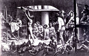 Esclaves dans un fond de cale du bateau négrier en 1827